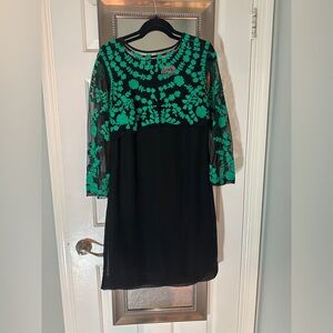 Striking Green and Black Embroidered Almatrichi Spain Dress, Sz 40EU / Size 8US